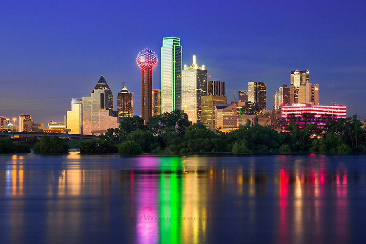 Dallas Skyline At Dusk With Reflection